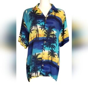 THUMS-UP Casual Tropical Blue and Yellow Button Down Shirt Men's. Size: S.
